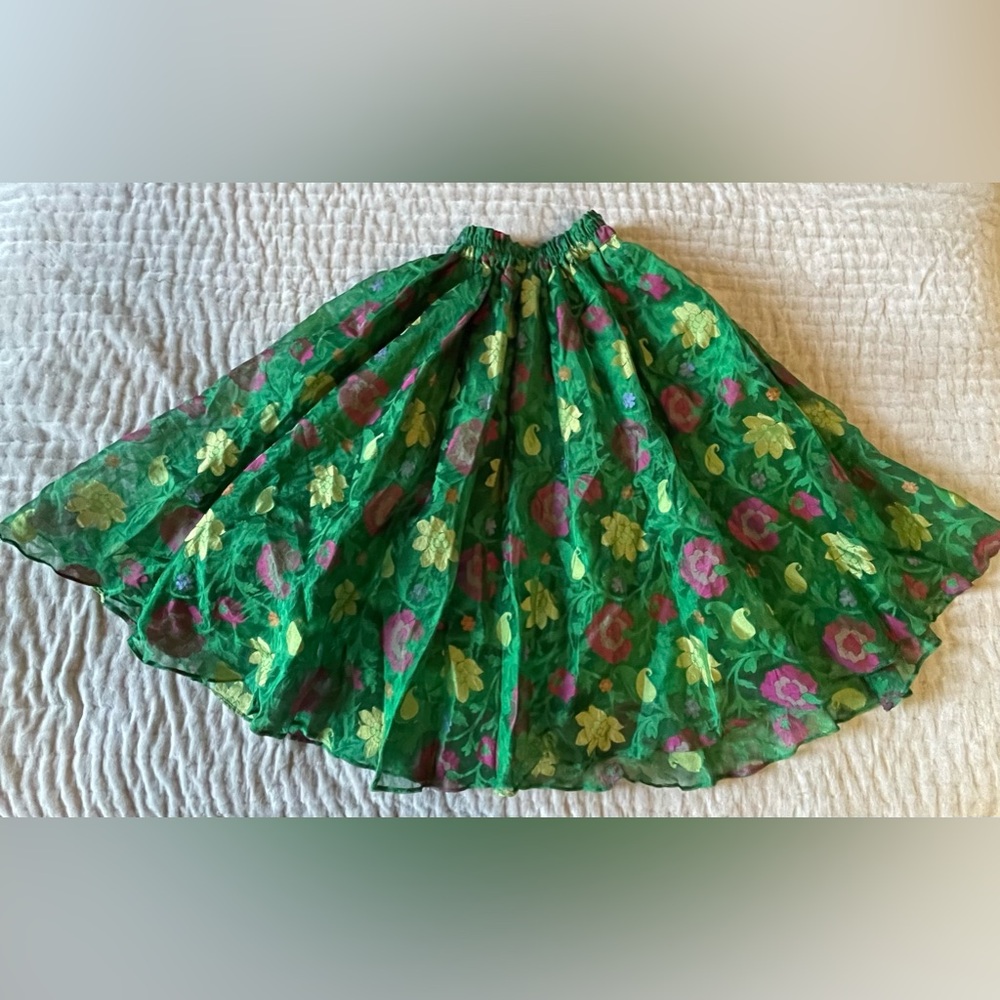 Girls Green Gold Lotus Fairy Princess Full Spin Skirt Costume Dance Tea Party